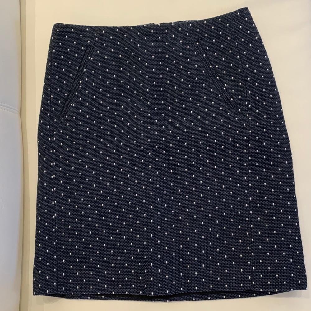 Loft navy polka dot pencil skirt